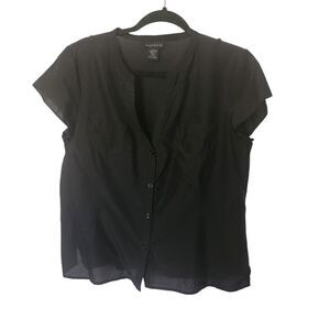 Rafaella Womens VINTAGE Silk Blend Deep V-Neck Button Front Cap Sleeve Top Large